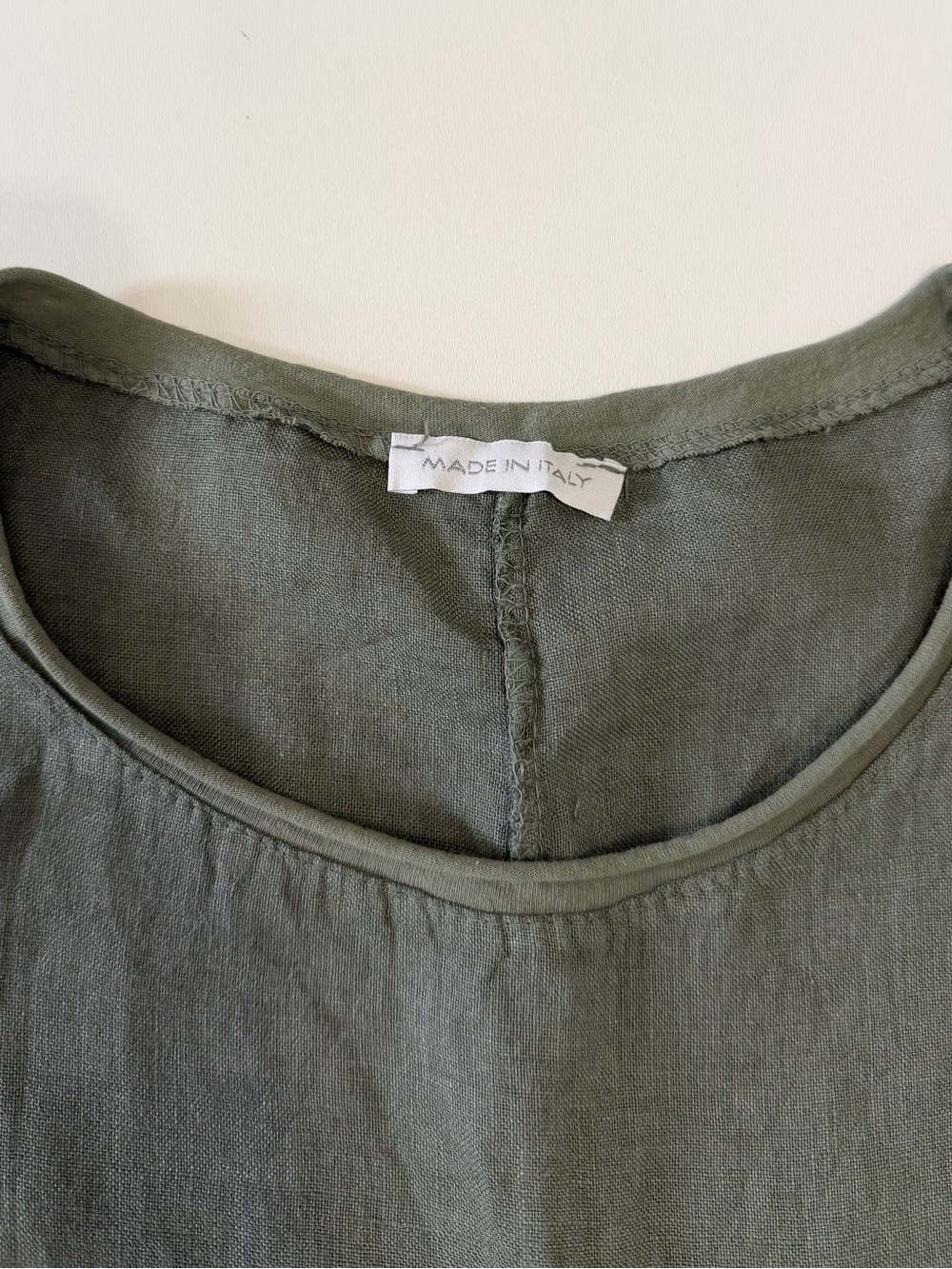 Made In Italy 100% Linen Overside Tunic Star Pocket Olive Green Top One Size - Picture 4 of 7